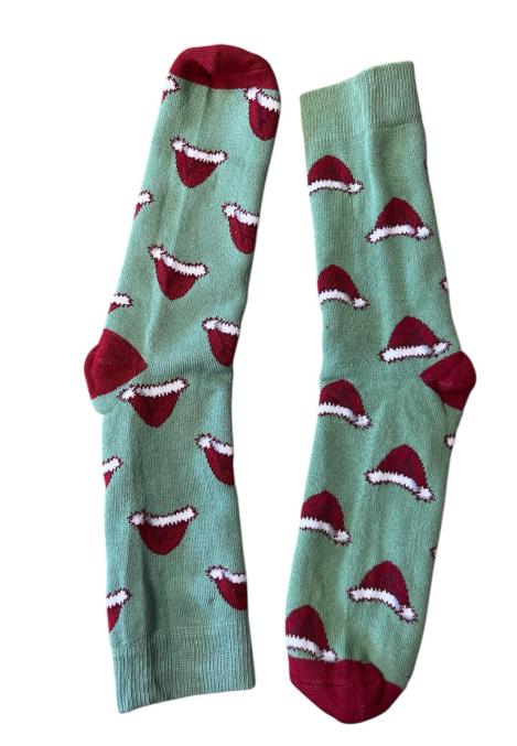 Sosete Craciun dama ,Interior tip prosop,Imprimeu caciula mos, Engros